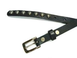 ナローベルト　ラウンドスタッズ柄入りシルバー　【ブラック】15mm  細ベルト　カシメ留め