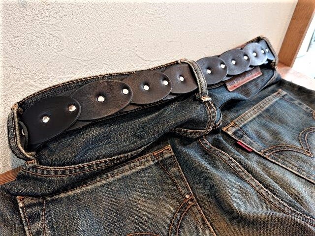 レザーチェーンデザインベルト 栃木レザー【ブラック】38mm レザーチェーンデザインベルト 栃木レザー【ブラック】38mm