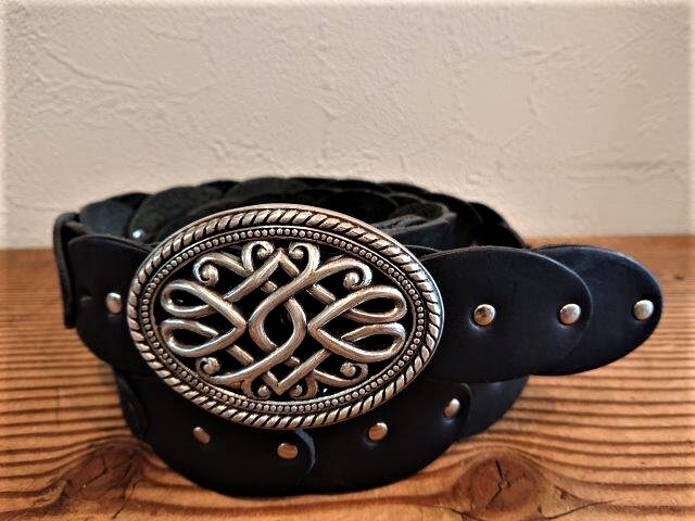 レザーチェーンデザインベルト 栃木レザー【ブラック】38mm