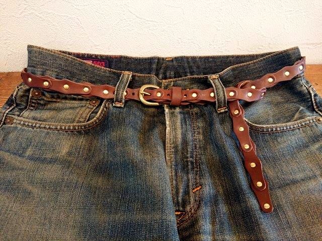 ナローベルト レザーチェーンデザインベルト 栃木レザー【チョコレート