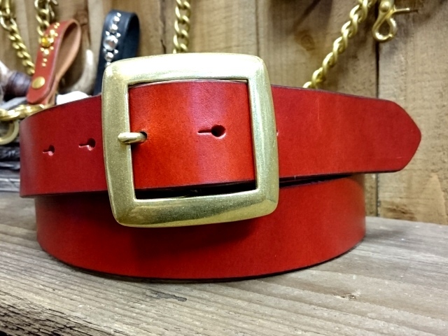 栃木オイル多脂革レザーベルト 【レッド】38mm 革NO,03 バックル付