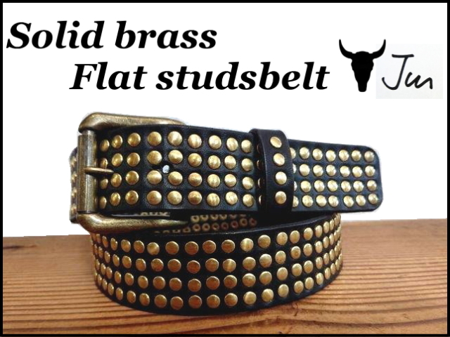 ソリッドブラス フラットスタッズベルト【ブラック】37mm 