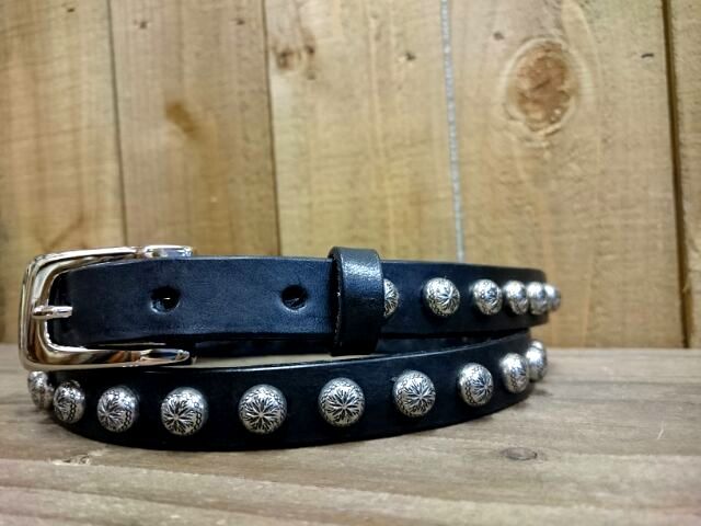 ナローベルト ラウンドスタッズ柄入りシルバー 【ブラック】15mm 細ベルト 