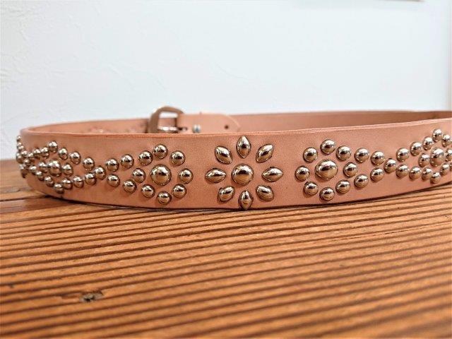 栃木レザー　スタッズベルト 栃木レザー ヌメ革 【ナチュラル】 35mm スタッズベルト デザイン