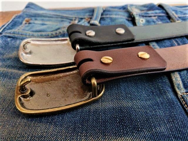 栃木レザーベルト オイル多脂革 38mm 真鍮打ち出しトップ