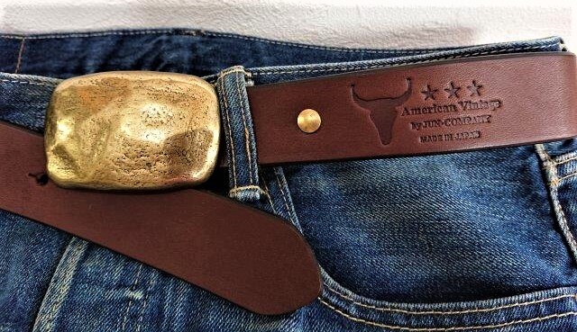 栃木レザーベルト オイル多脂革 35mm 真鍮打ち出しトップバックル
