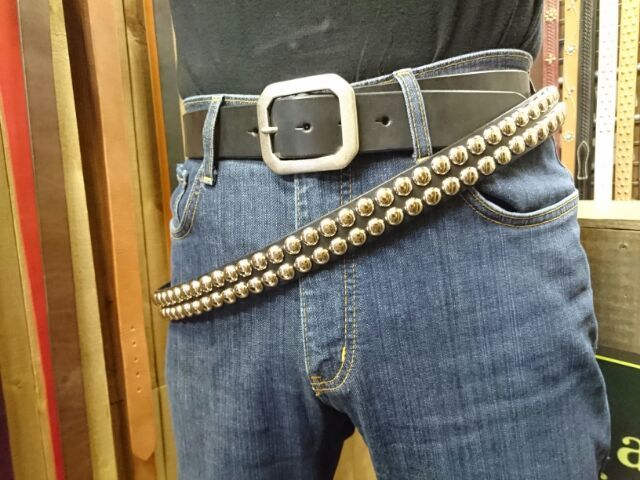 アクセサリースタッズベルト 丸スタッズ2連 【シルバー】 