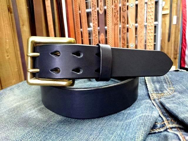 栃木レザーベルト【ブラック】38mm／ダブル太ピンベルト