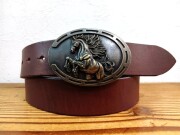 JUN COMPANYオリジナルデザイントップバックル 【暴れ馬】 JC-007 アンティークブラス　栃木レザーベルト 　　40ｍｍセット　革ベルト