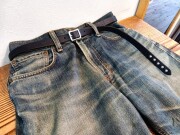 栃木レザーナローベルト 剣先ポイント柄入りスタッズデザイン 20ｍｍ　剣先ロングタイプ【ブラック】　選べるバックル　カシメ留め