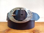 JUN COMPANYオリジナルデザインギャリソンバックル 【ファイヤーパターン】 JC-006 アンティークシルバー＆栃木レザーベルト 　革ベルト　38ｍｍセット