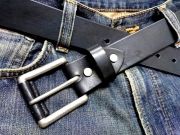 栃木レザーベルト　オイル多脂革　革ベルト【ブラック】38ｍｍ　革巻きバックル付きベルト