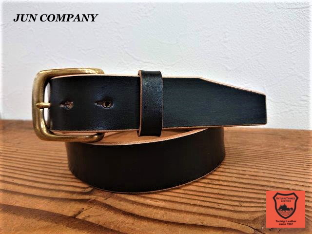 栃木レザー手染めベルト 丘染め 【ブラック】 38mm バックル付