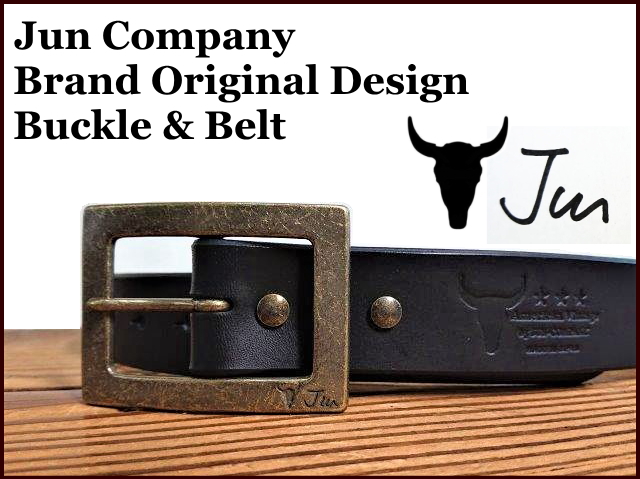 JUN COMPANYオリジナルデザインバックル付き栃木レザーベルト　オイル多脂革　革ベルト　【ブラック】40ｍｍ