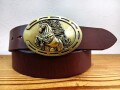 JUN COMPANYオリジナルデザイントップバックル 【暴れ馬】 JC-007 ブラスカラー　栃木レザーベルト 　　40ｍｍセット　革ベルト