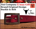 X'masギフト限定！メンテナンス用レザーオイル付き JUN COMPANYオリジナルデザインバックル付き栃木レザーベルト　オイル多脂革　【レッド】40ｍｍ