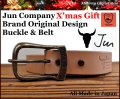 X'masギフト限定！メンテナンス用レザーオイル付き JUN COMPANYオリジナルデザインバックル 太ピン帆型バックル付き栃木レザーベルト　革ベルト【生成ナチュラル】40ｍｍ