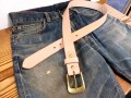 【完成・即納品】栃木レザーヌメ革ベルト【生成】35ｍｍ　バックル付お買い得セット　セール品