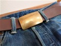 栃木レザーベルト　オイル多脂革　革ベルト　38ｍｍ　真鍮スクエアトップバックル　糸縫い仕上げベルト　【ベルトカラーが選べます】