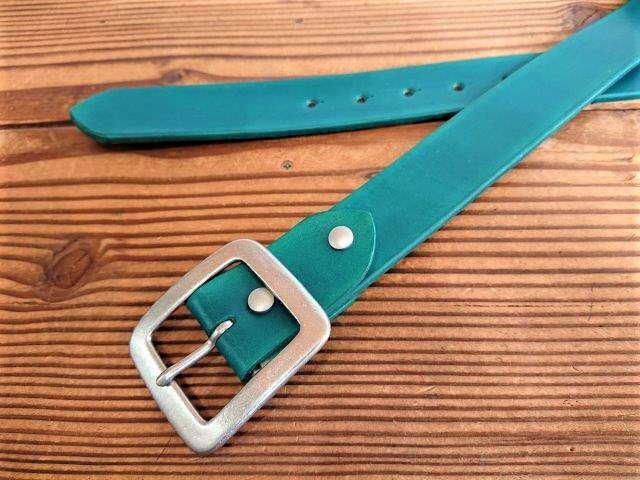 栃木レザー手染めベルト 【ターコイズブルー】38mm バックル付お買い得セット