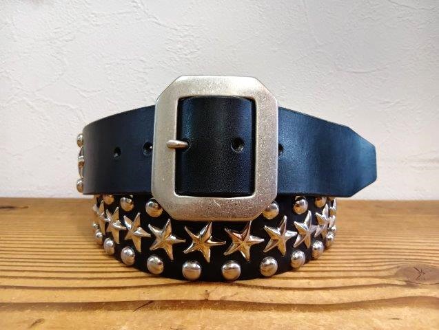 スタッズベルト　ラウンド＆シルバースタースタッズベルト　【ブラック】  45ｍｍ