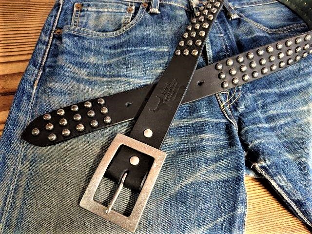 ロックスタイル　大粒丸スタッズベルト　3連シルバースタッズ　【ブラック】40ｍｍ