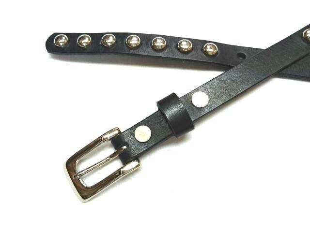 ナローベルト　ラウンドスタッズシルバー　【ブラック】15mm  細ベルト　カシメ留め