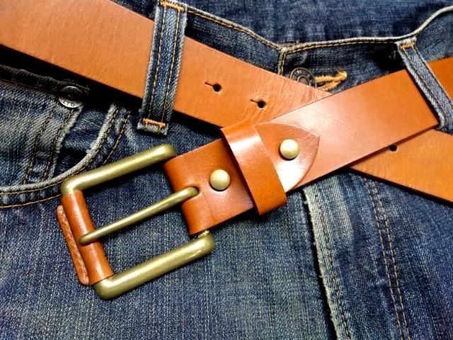 栃木レザーベルト　オイル多脂革　革ベルト【キャメルブラウン】38ｍｍ　革巻きバックル付きベルト