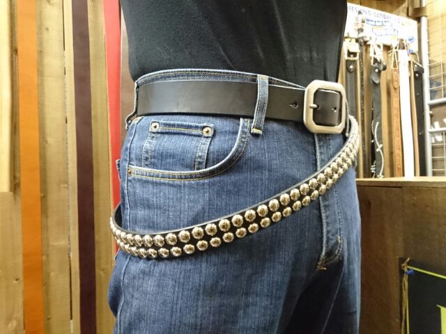 アクセサリースタッズベルト　丸スタッズ2連　【シルバー】