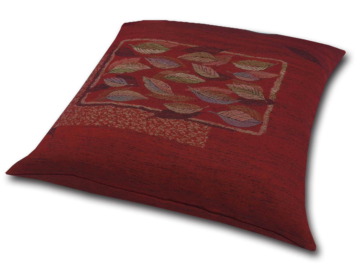 ■業務用座布団専門店【十人色彩】紬（つむぎ）織り座布団カバー■熟練職人の匠■絵羽織シリーズ「葉」赤 EBO-6066a