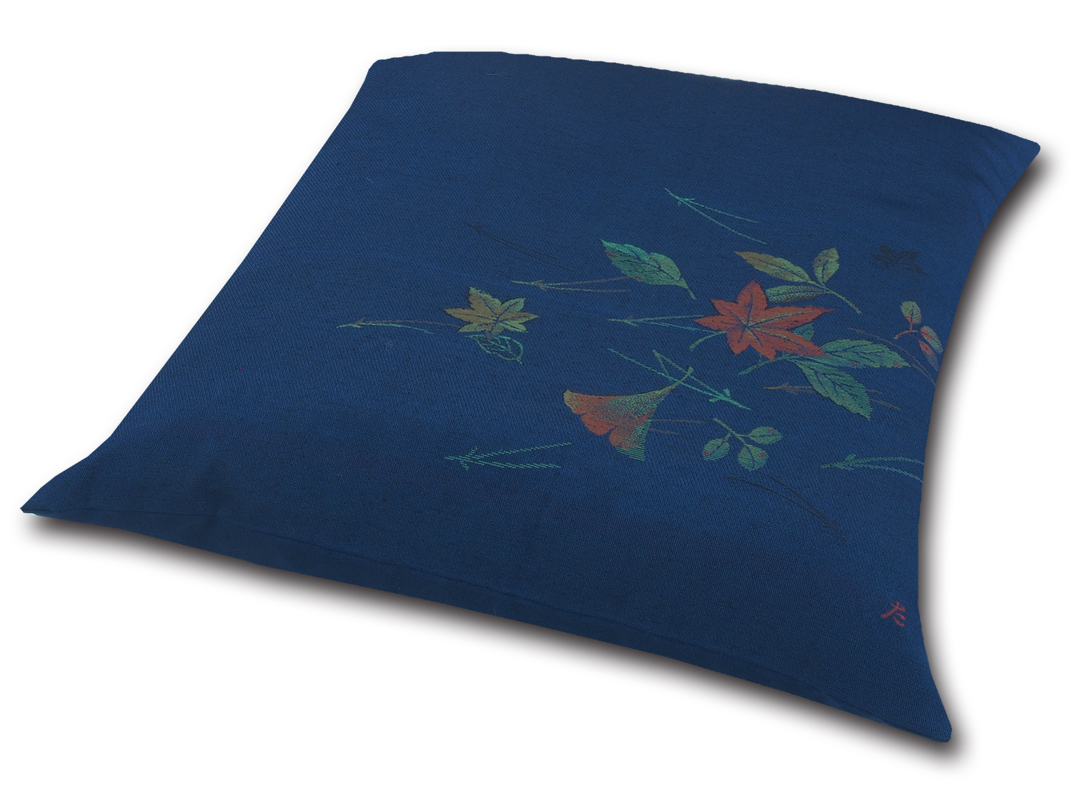 ■業務用座布団専門店【十人色彩】紬（つむぎ）織り座布団カバー■熟練職人の匠■絵羽織シリーズ「もみじ」青 EBO-6063b