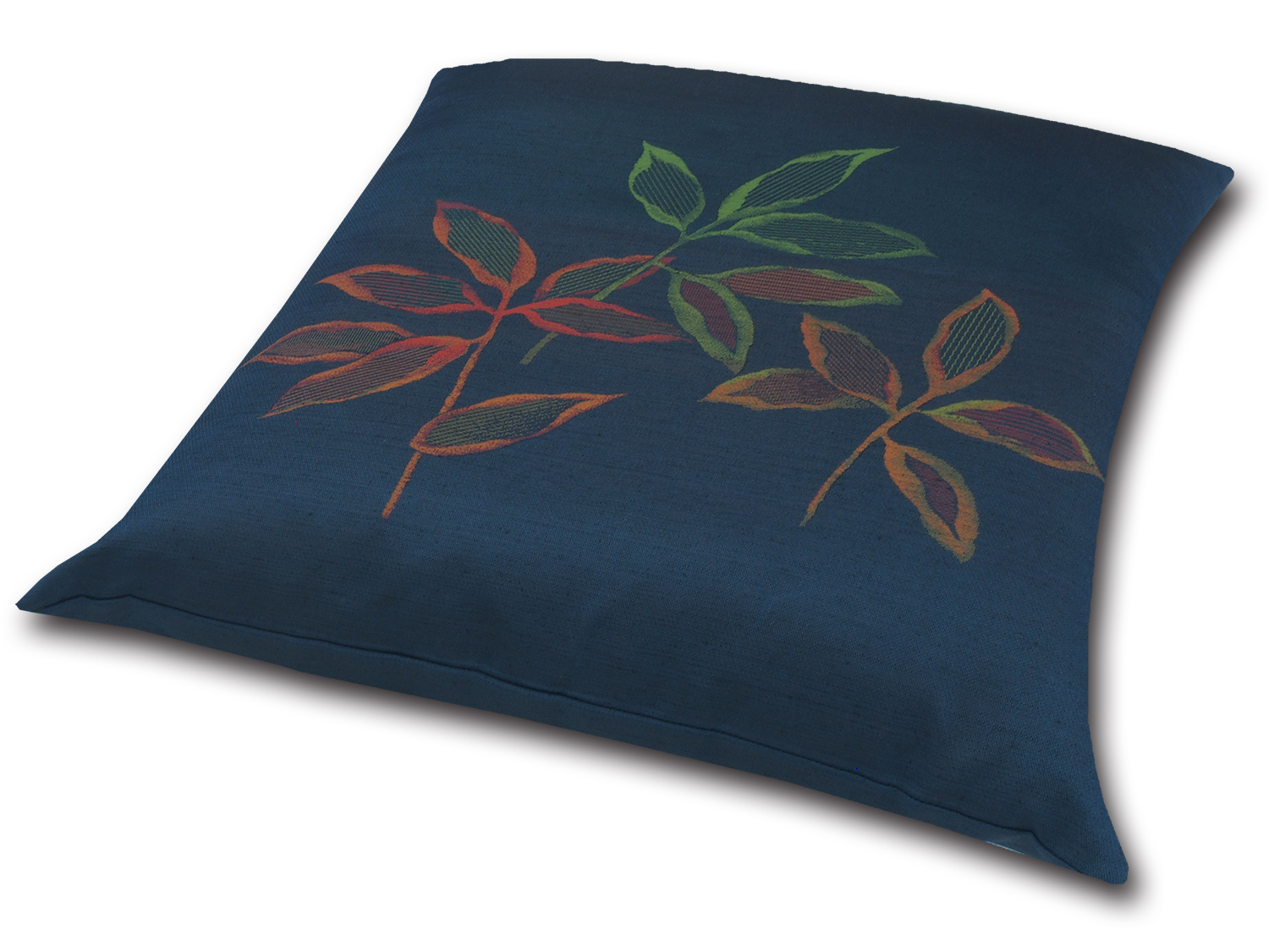 ■業務用座布団専門店【十人色彩】紬（つむぎ）織り座布団カバー■熟練職人の匠■絹交絵羽織「葉群」青 EBA-KINU06ｂ