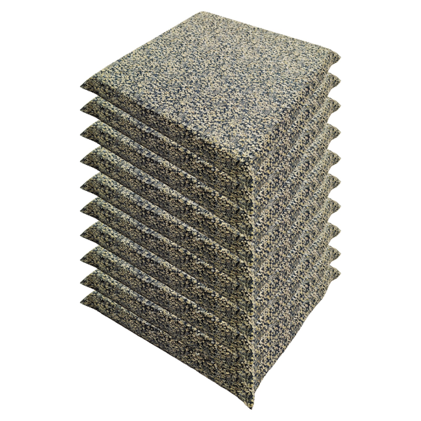 座布団「お召」10枚セット 中芯入り 撥水 40×40×厚さ5cm 小花柄 青
