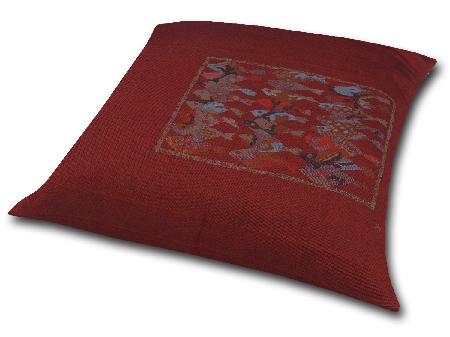 ■業務用座布団専門店【十人色彩】紬（つむぎ）織り座布団カバー■熟練職人の匠■絵羽織シリーズ「魚群」赤 EBO-6061a