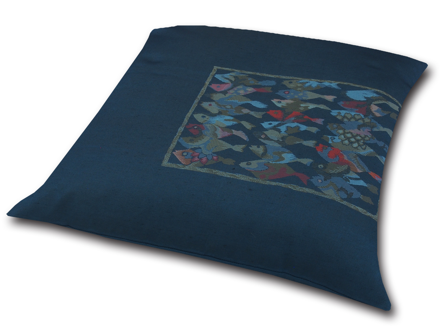 ■業務用座布団専門店【十人色彩】紬（つむぎ）織り座布団カバー■熟練職人の匠■絵羽織シリーズ「魚群」青 EBO-6061b