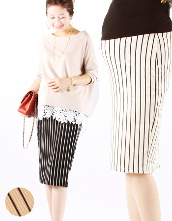 ＜マタニティ スカート＞ビューティ・2wayストライプスカート「（妊娠中〜産後も使える！）【B】【ボトムスまとめ割引対象】※別途イベント開催時は対象外