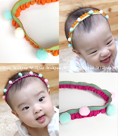 【ベビー・キッズ】ポンポン〜お出かけ、お祝い、記念撮影に〜ベビーカチューム,ヘッドバンド,ヘアバンド