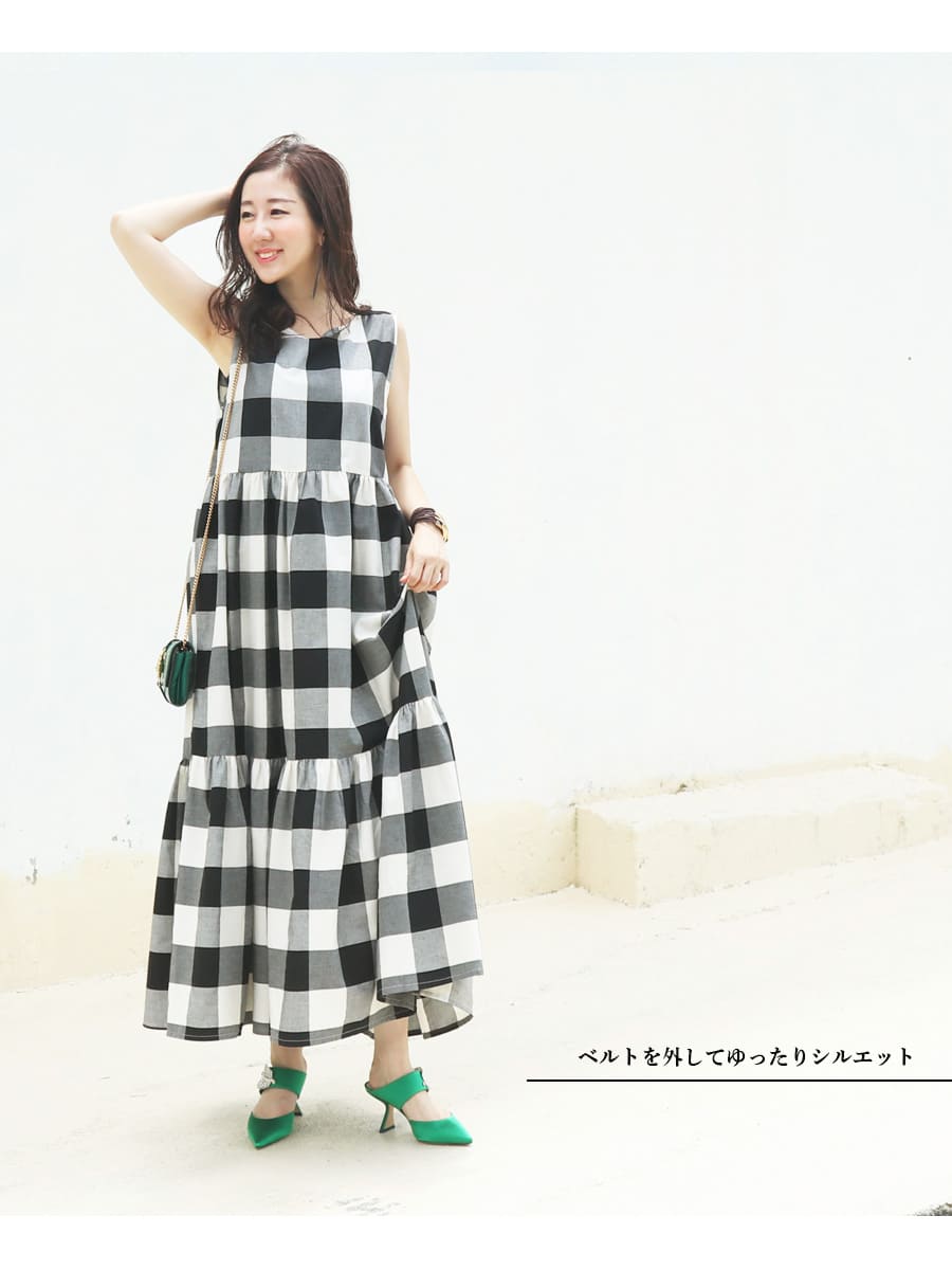 BABY ハンドブロックプリント カシュクール ワンピース 授乳服 マタニ 授乳服・マタニティ＞ジェシカ・ブロックチェックコットン