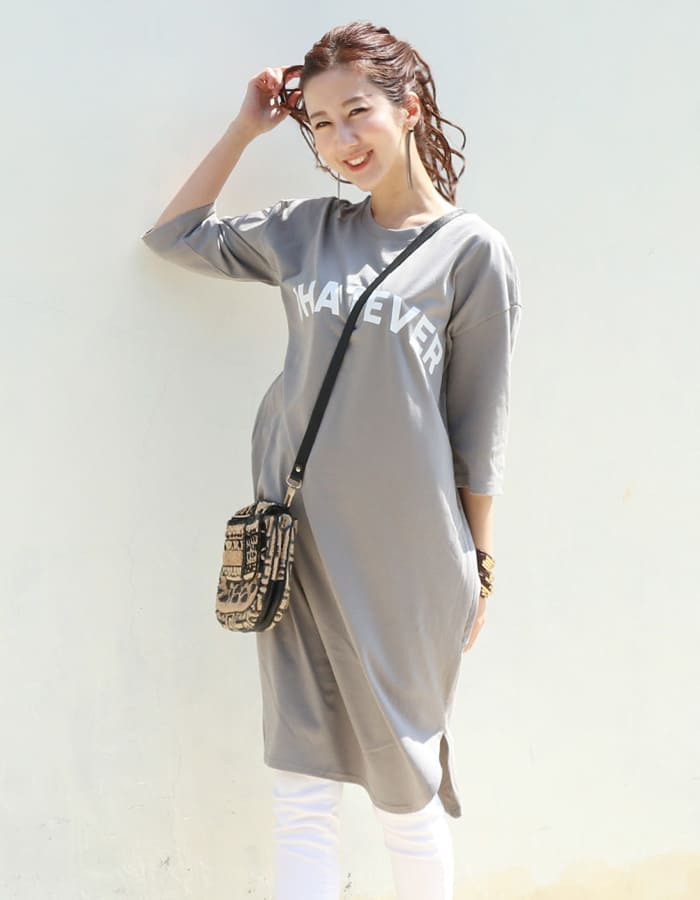 着丈が選べる「WHATEVER」ロゴ七分袖Tシャツ