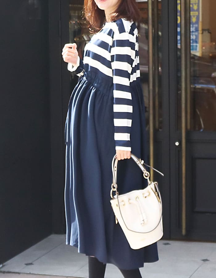 ローラ・ボーダー＆ウエストリボンフレアードッキングワンピース