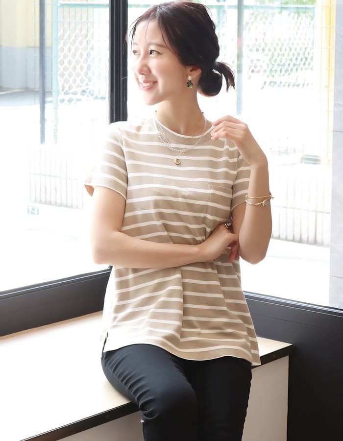 ひんやり接触冷感素材・シンプルボーダーTEE 【6144262】