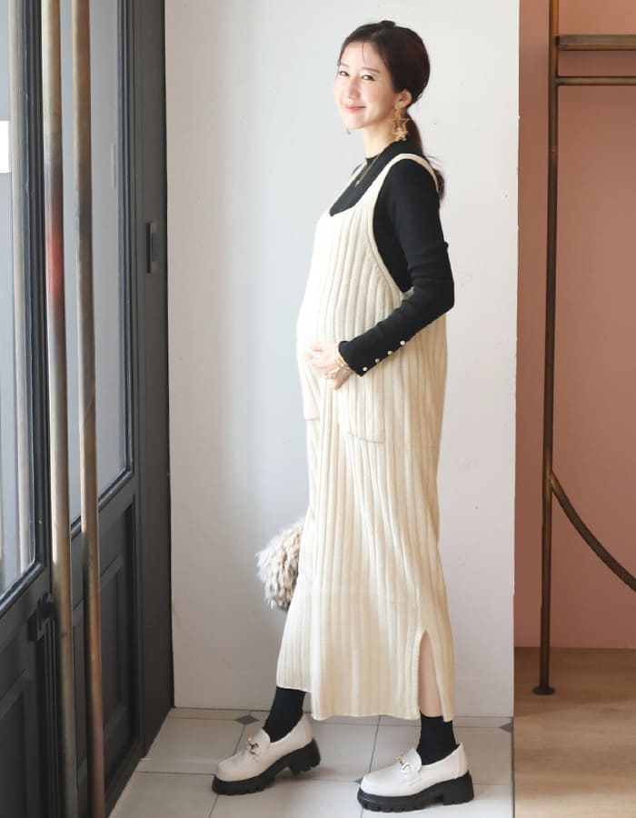 柔らかリブニット・ロングワンピース
