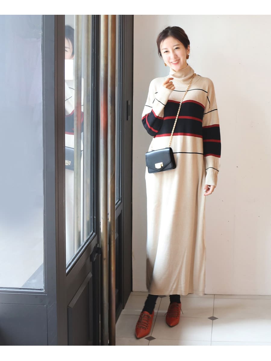 非常に高い品質 授乳服・マタニティウェア＞ヘイゼル・ランダムボーダーニット ワンピース