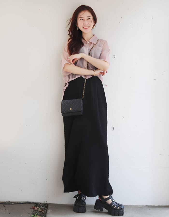 シアーシャツ×シャーリングジャガードワンピース2点セット