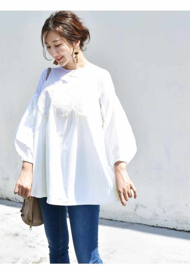 レース 袖コンシャスコットンブラウス マタニティ服と授乳服の通販なら 公式 Milk Tea