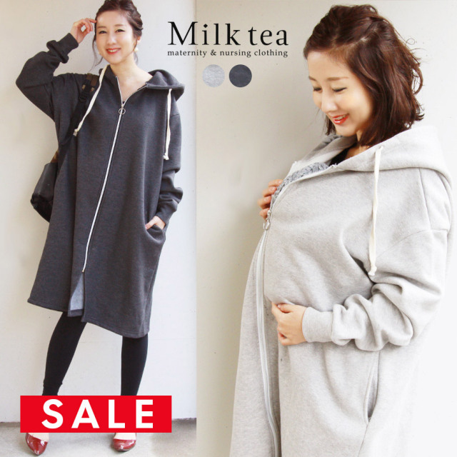 SALE ＜ママコート・授乳服・マタニティ＞ゆるっと裏起毛・ジップアップパーカー（前抱っこ対応！）