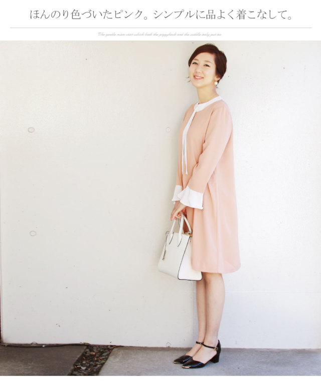 授乳服・マタニティ＞エレガント・ボウタイ・ジョーゼットドレス（お