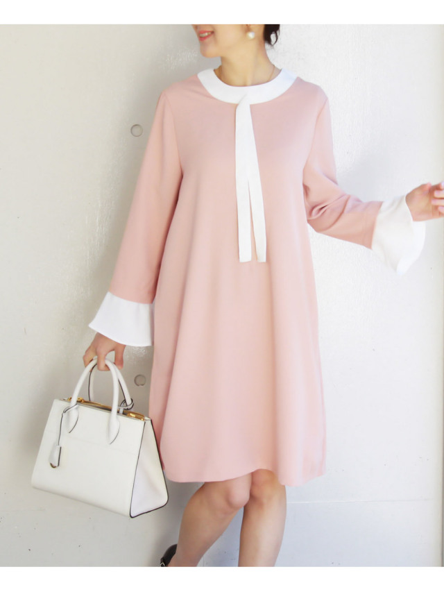 授乳服・マタニティ＞エレガント・ボウタイ・ジョーゼットドレス（お