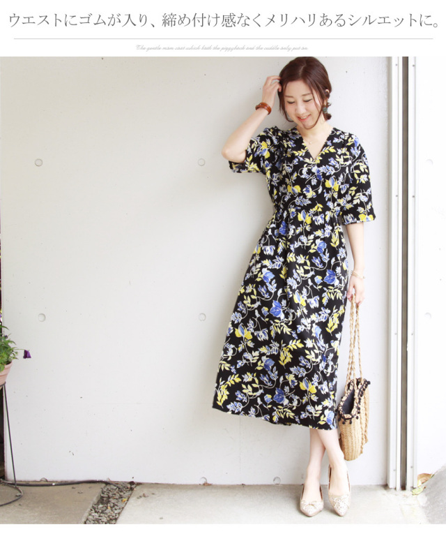 授乳服 マタニティ サマーフローラ ロングワンピース スナップボタンの授乳口