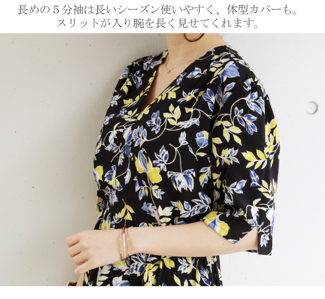 授乳服 マタニティ サマーフローラ ロングワンピース スナップボタンの授乳口